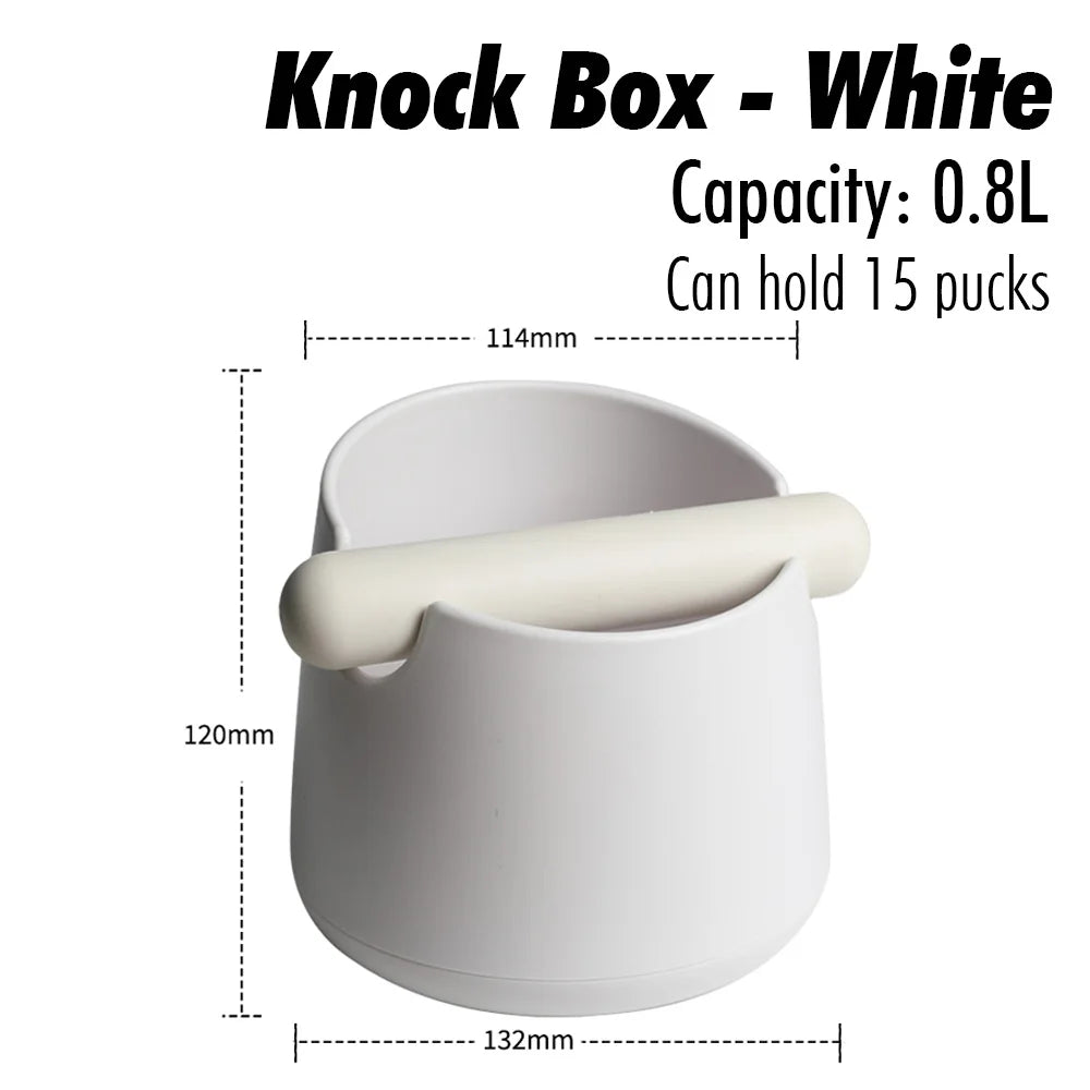 White Anti-slip coffee knock box with Rubber Bar, Coffee Grind Waste Dump Bin 800ML