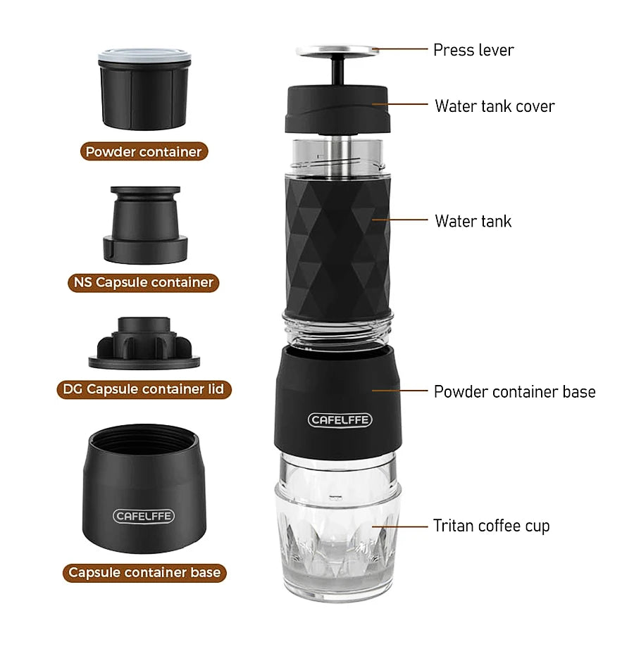 Cafelffe 3-in-1 Portable Espresso Machine – Compact & Lightweight for On-the-Go Brewing