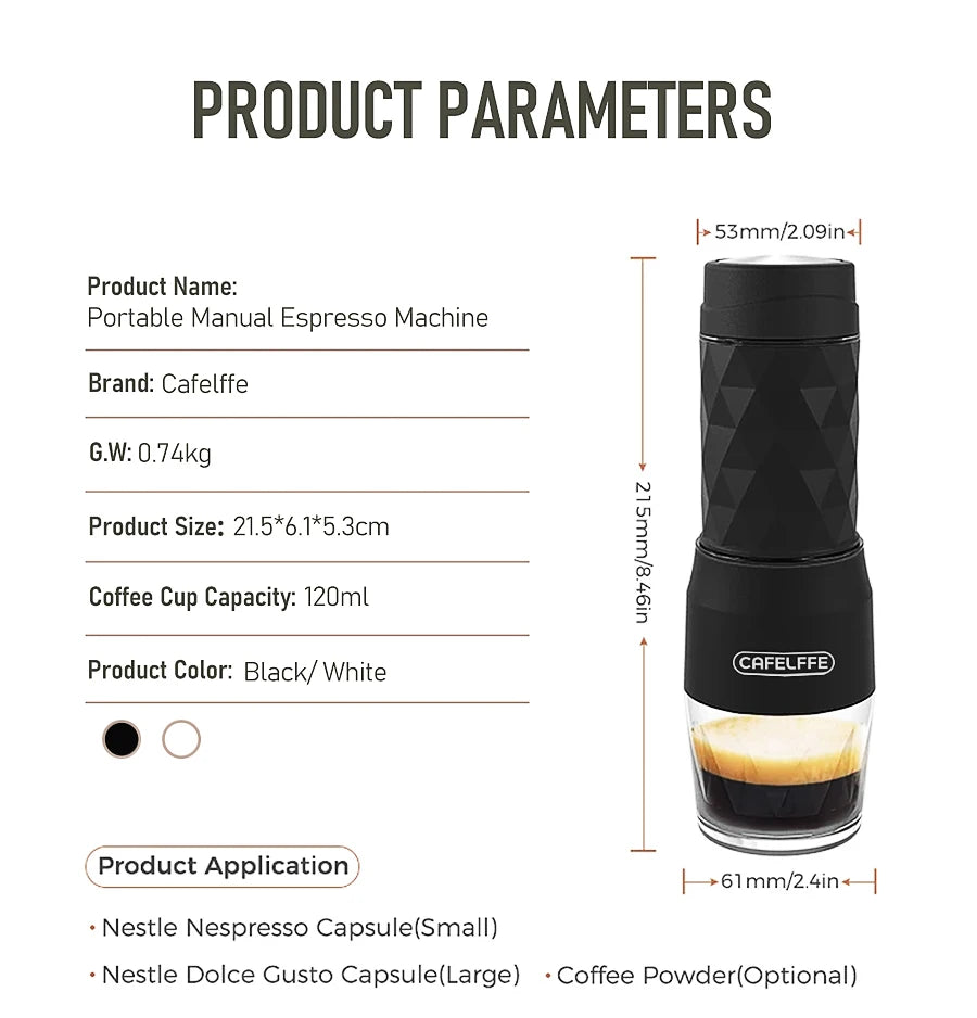 Cafelffe 3-in-1 Portable Espresso Machine product parameters