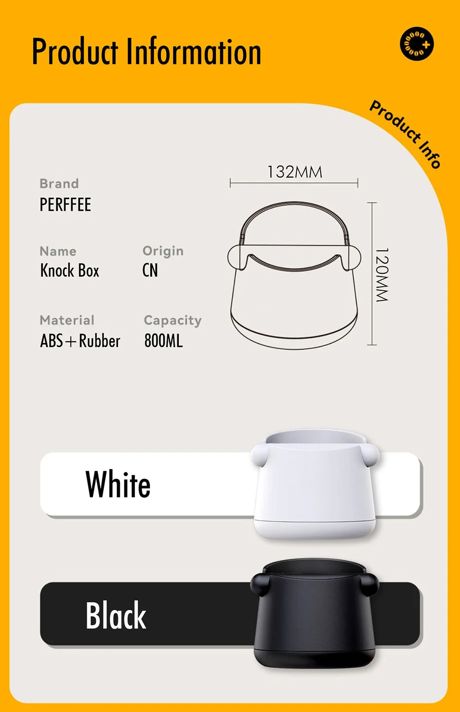 White Anti-slip coffee knock box with Rubber Bar, Coffee Grind Waste Dump Bin 800ML