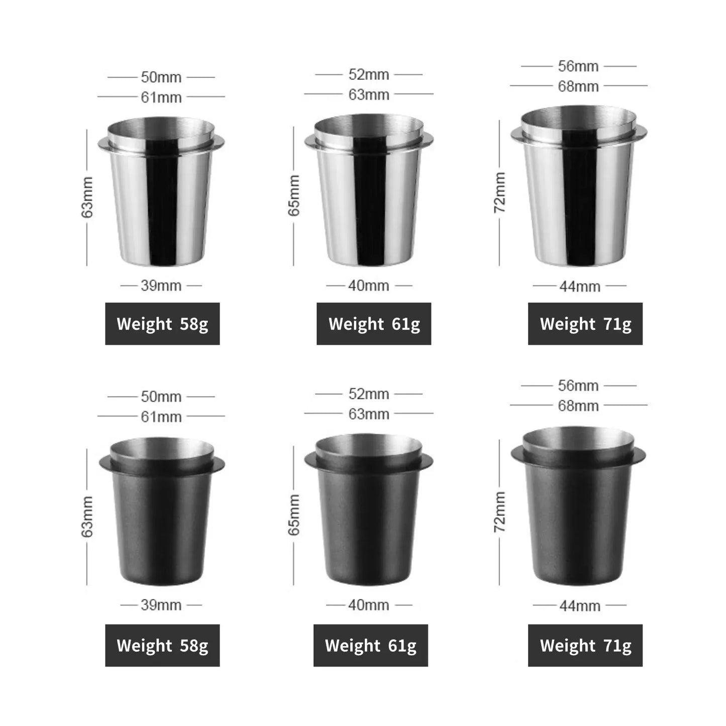 Stainless Steel Espresso Dosing Cup – 51/53/58mm Sizes Available