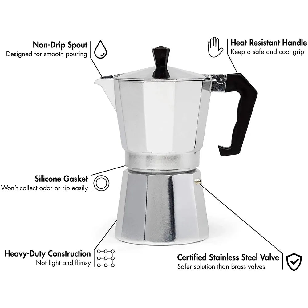 Italian Moka Pot – Aluminum Octagonal Coffee & Tea Kettle