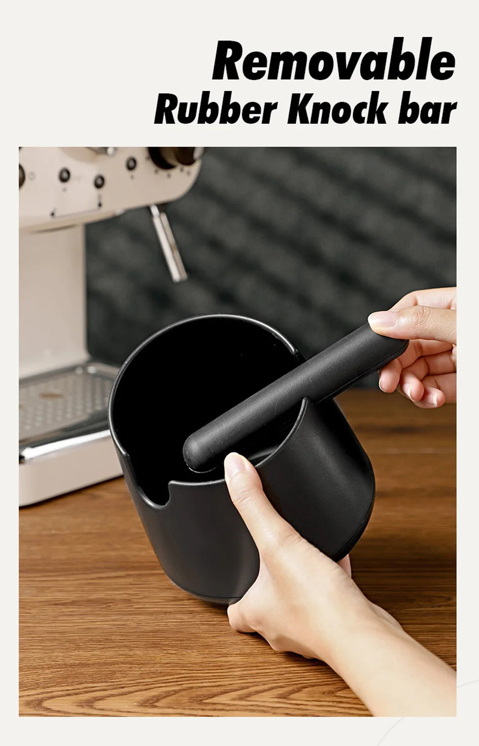 White Anti-slip coffee knock box with Rubber Bar, Coffee Grind Waste Dump Bin 800ML
