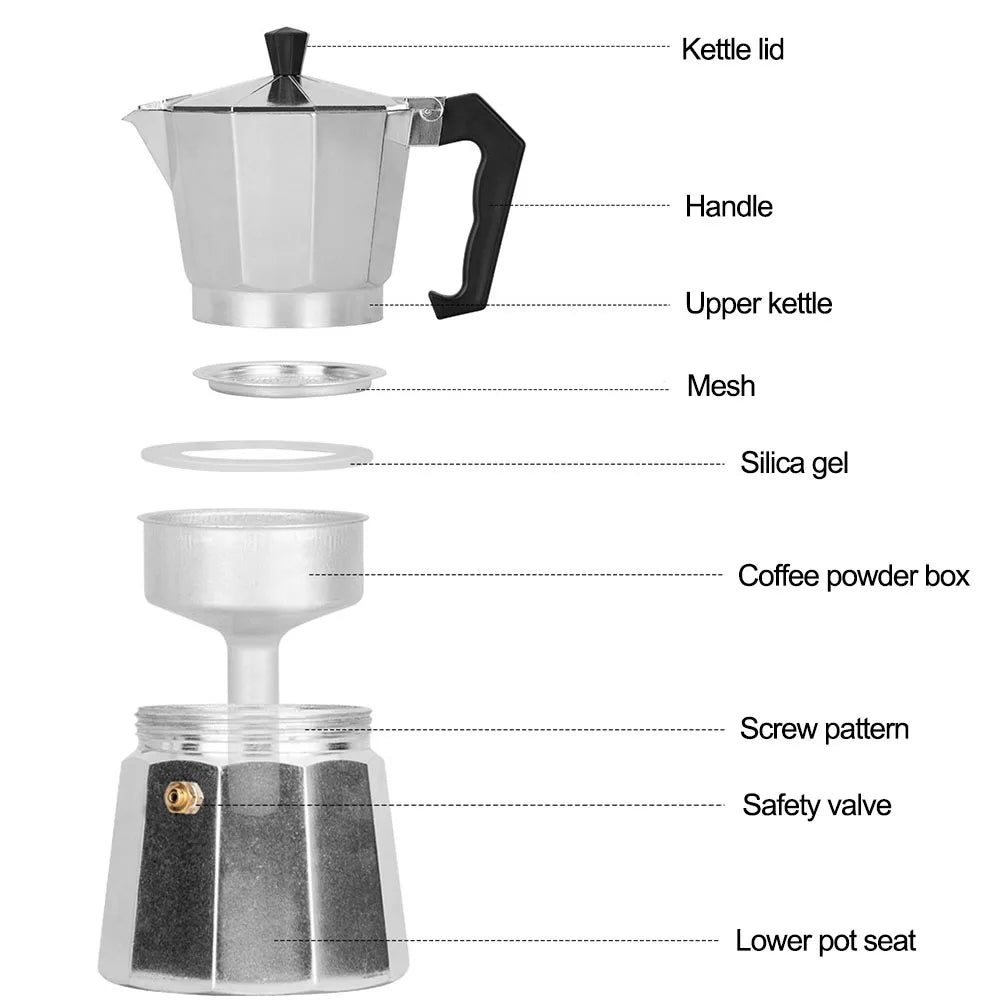 Italian Moka Pot – Aluminum Octagonal Coffee & Tea Kettle
